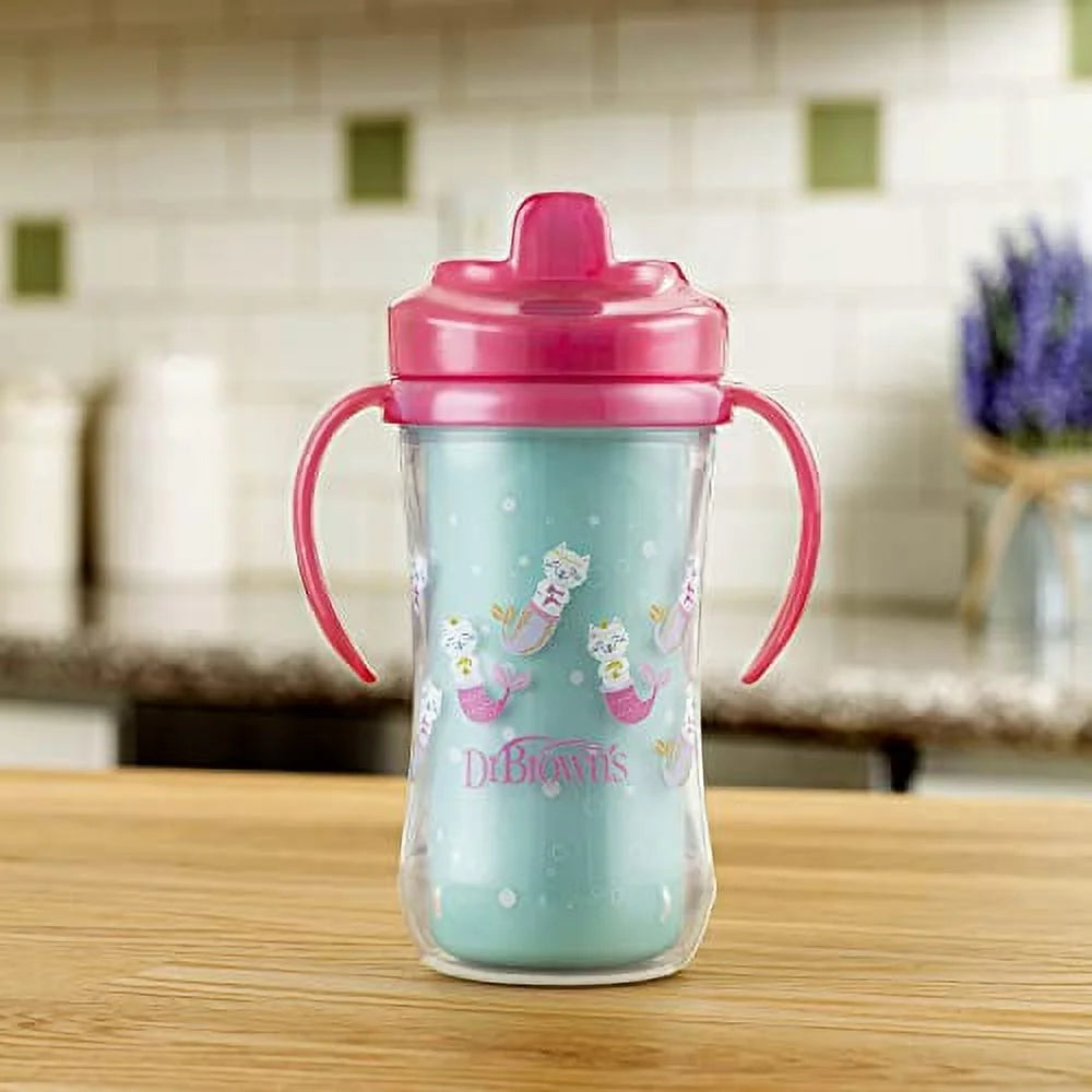 Dr. Brown’S Milestones Hard Spout Insulated Sippy Cup with Handles - Pink - 10Oz - 2Pk - 12M+