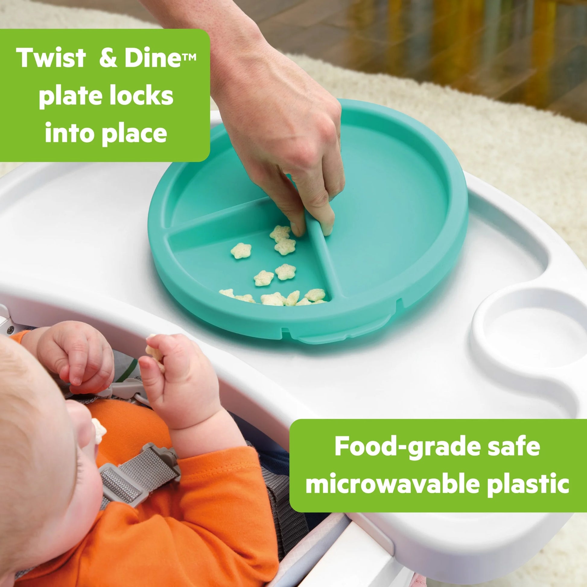 Bright Starts Dine Delight Compact Folding High Chair with 3-Section Plate, Unisex, Infant to Toddler