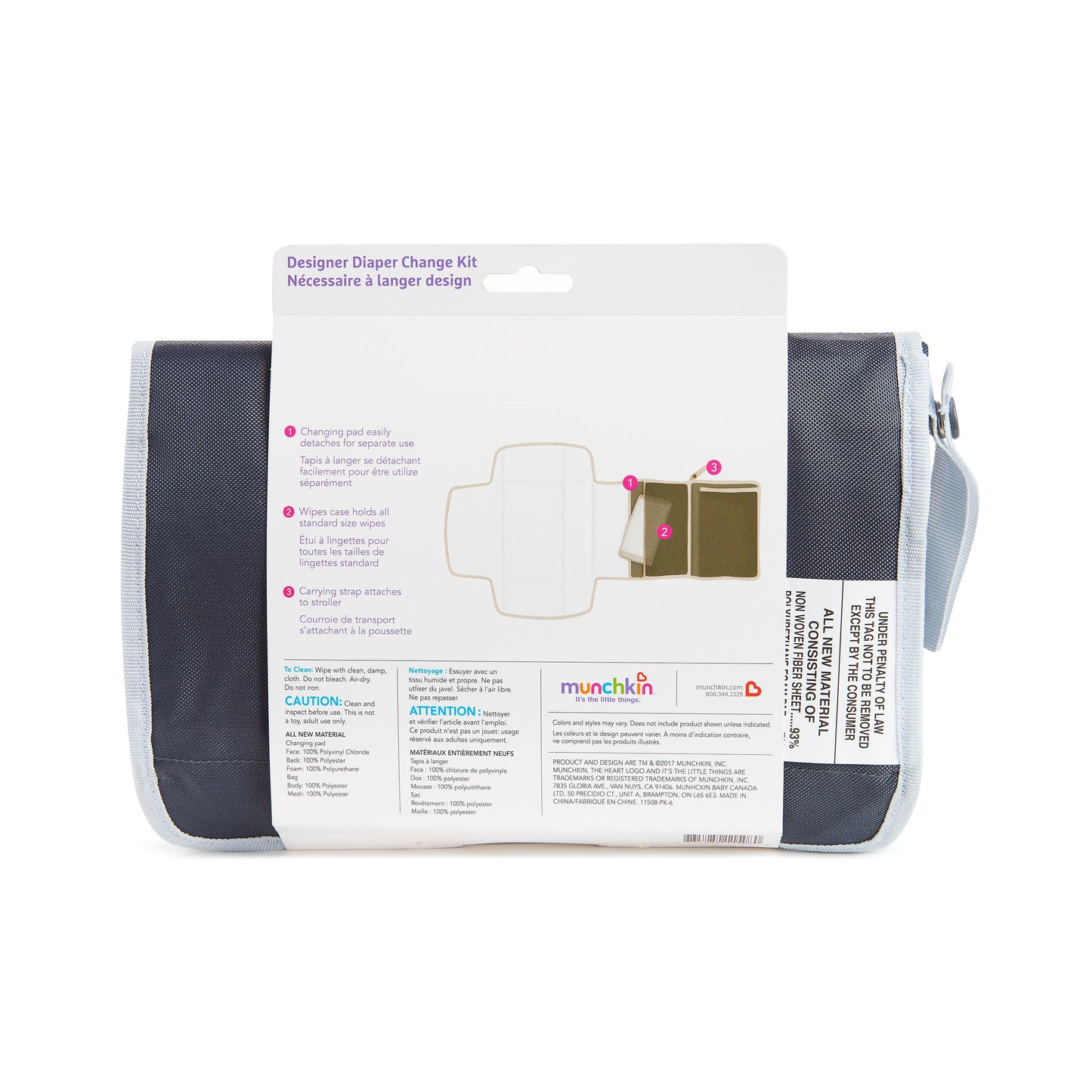 Munchkin® Go Change™ Portable Diaper Changing Kit with Changing Pad and Wipes Case, Gray, Unisex