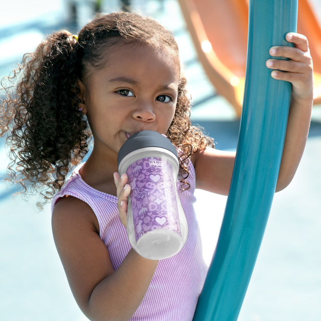 9Oz. Flip-Top Straw Trainer with Soft Silicone Straw and Double-Wall Insulation, 12M+, 2-Pack - Floral/Purple, New