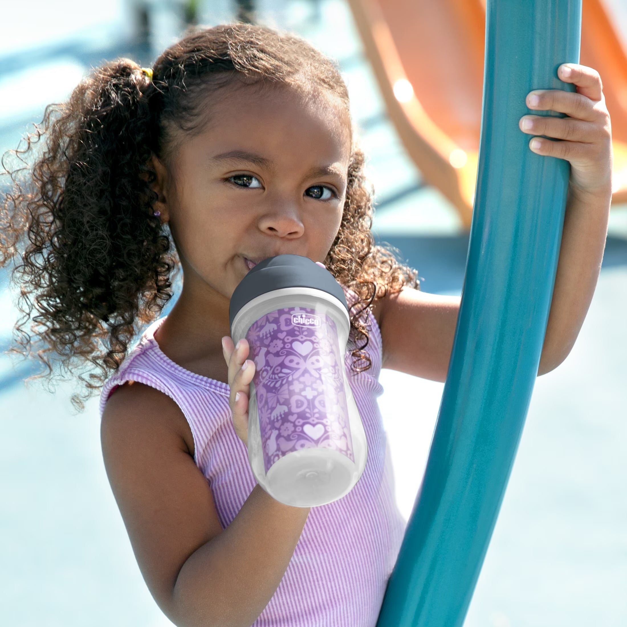 9Oz. Flip-Top Straw Trainer with Soft Silicone Straw and Double-Wall Insulation, 12M+, 2-Pack - Floral/Purple, New