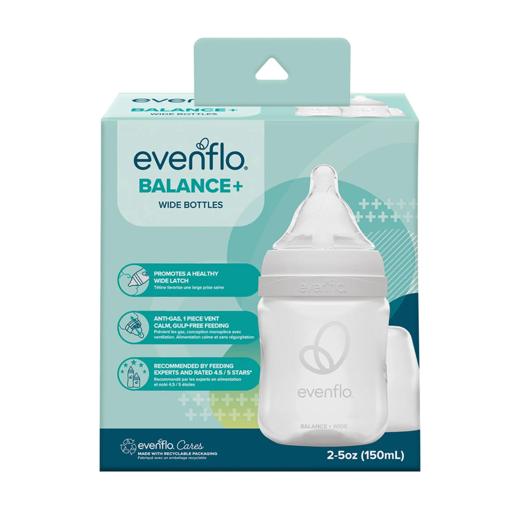 Evenflo Balance+ Wide Neck Baby Bottles, Clear/White, 5Oz, 2-Pack