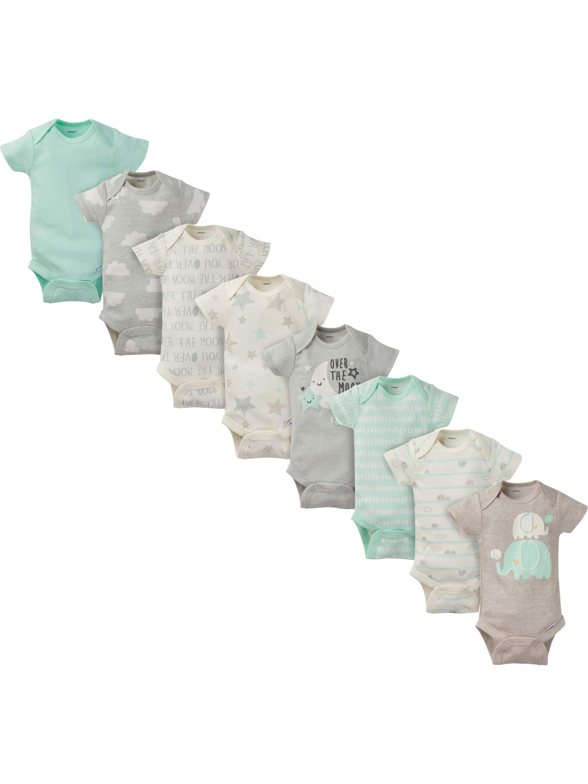 Assorted Short Sleeve Onesies Bodysuits, 8Pk (Baby Boy or Baby Girl Unisex)