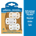 Advantage One-Piece Silicone Baby Pacifier, Fully Symmetrical, Neutral, 0-6M, 3 Pack