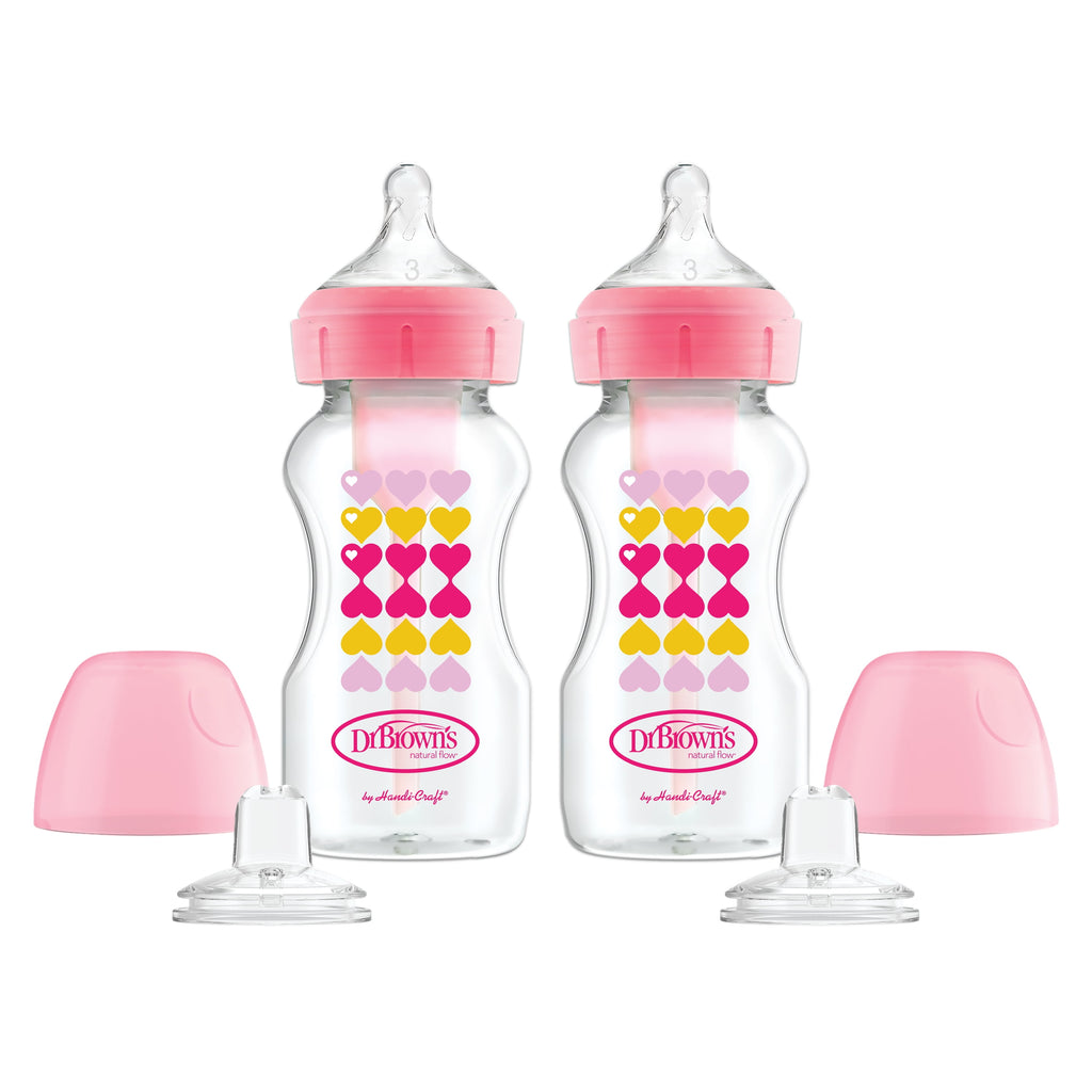 Dr. Brown’S Anti-Colic Options+ Wide-Neck Sippy Bottle Starter Kit, 9Oz/270Ml, Pink, BPA Free, 6M+, 2 Pack