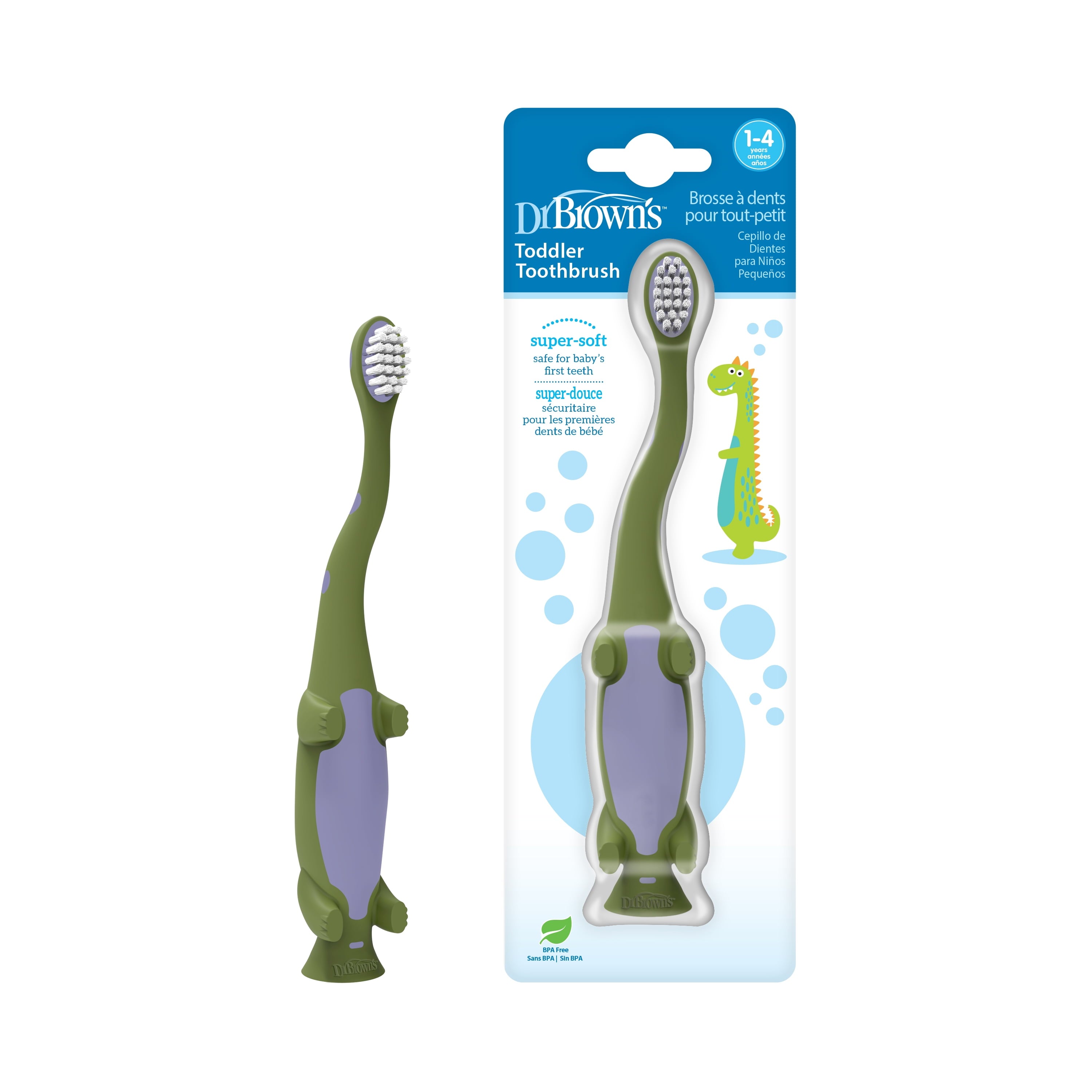 Baby & Toddler Training Toothbrush with Soft Bristles, Green Dinosaur, 1-4 Years, 1 Pack