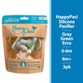 Happypaci 100% Silicone Pacifier 0-6M, BPA Free, Cool Gray, Green, Ecru, 3 Pack