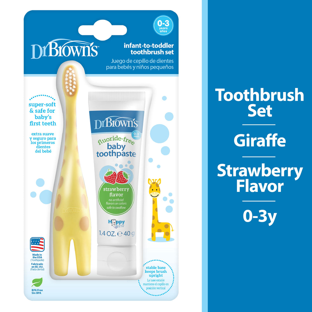 Infant-To-Toddler Training Toothbrush and Toothpaste, Giraffe/Strawberry, 0-3 Years, Set