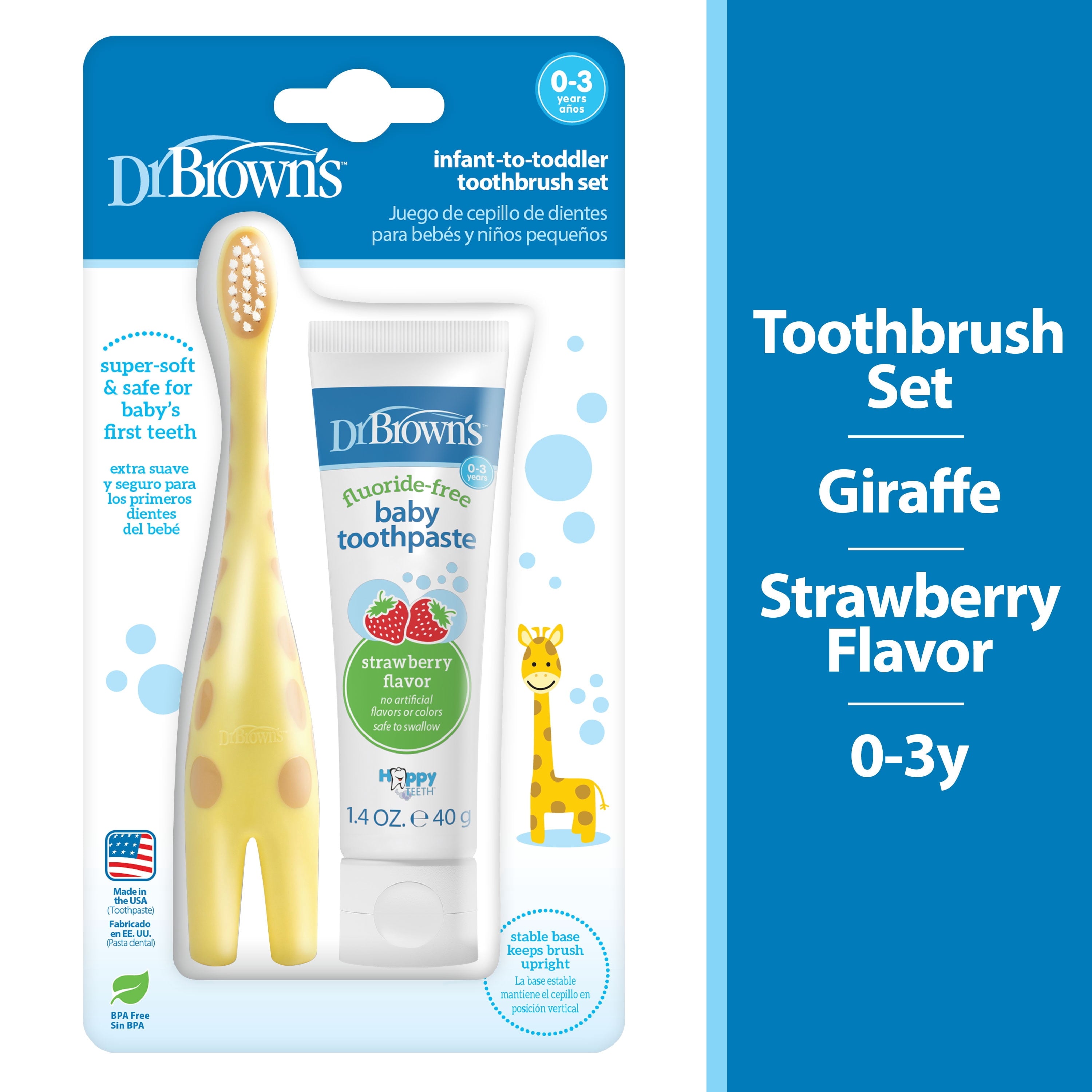 Infant-To-Toddler Training Toothbrush and Toothpaste, Giraffe/Strawberry, 0-3 Years, Set
