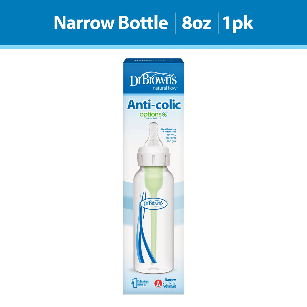 Anti-Colic Options+ Narrow Baby Bottle, 8Oz/250Ml, with Level 1 Slow Flow Nipple, 6-Pack