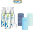 Natural Flow Anti-Colic Options+ Narrow Glass Baby Bottle, 8Oz, Blue/Glow Sleeves, 3 Pack