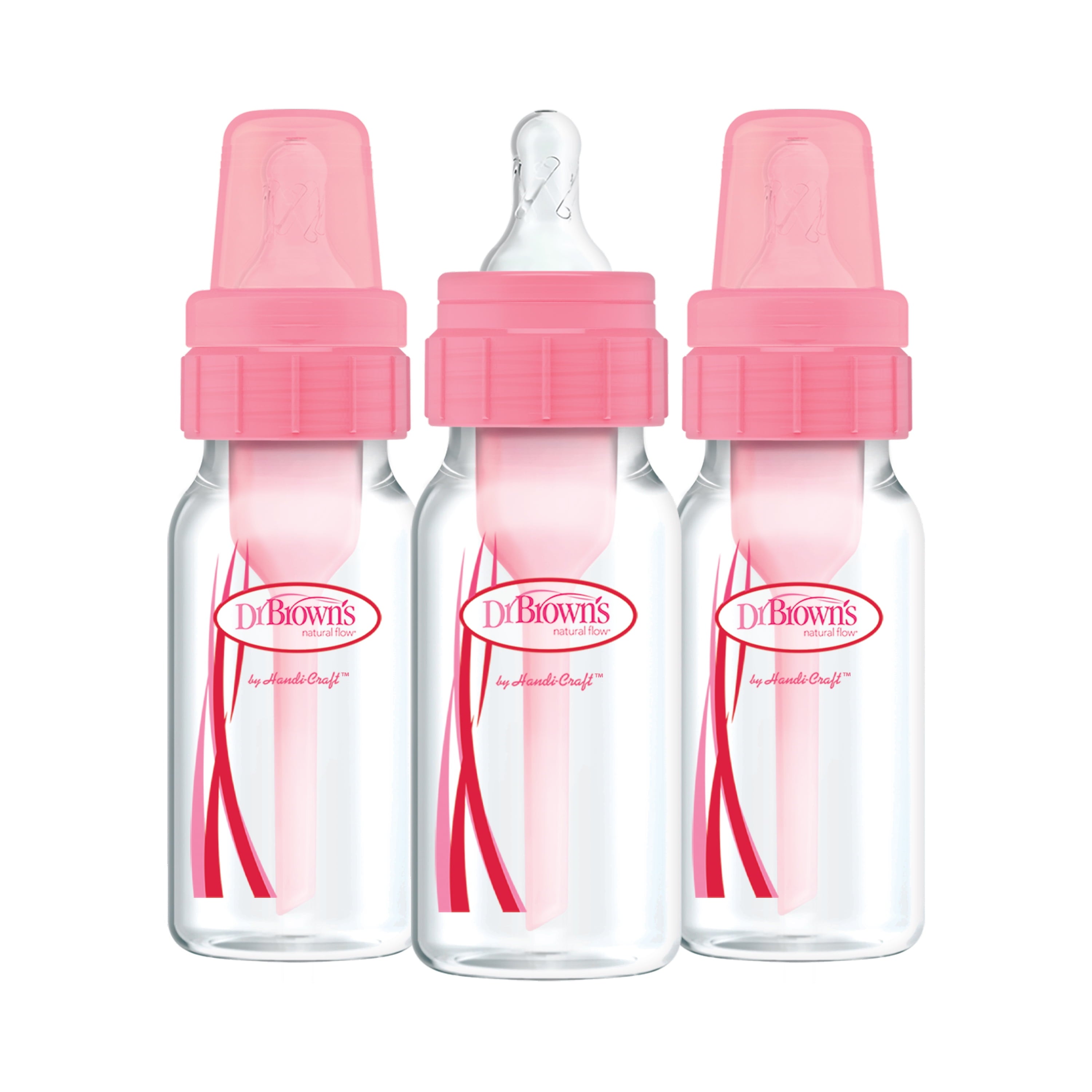 Natural Flow Anti-Colic Baby Bottles -Pink - 4Oz - 3-Pack