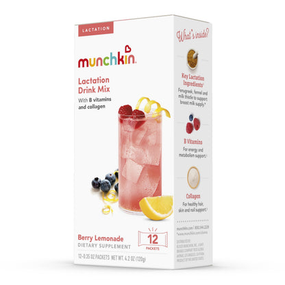Munchkin Milkmakers Lactation Drink Mix for Breastfeeding Moms Berry Lemonade 12 Pack 35 Calories