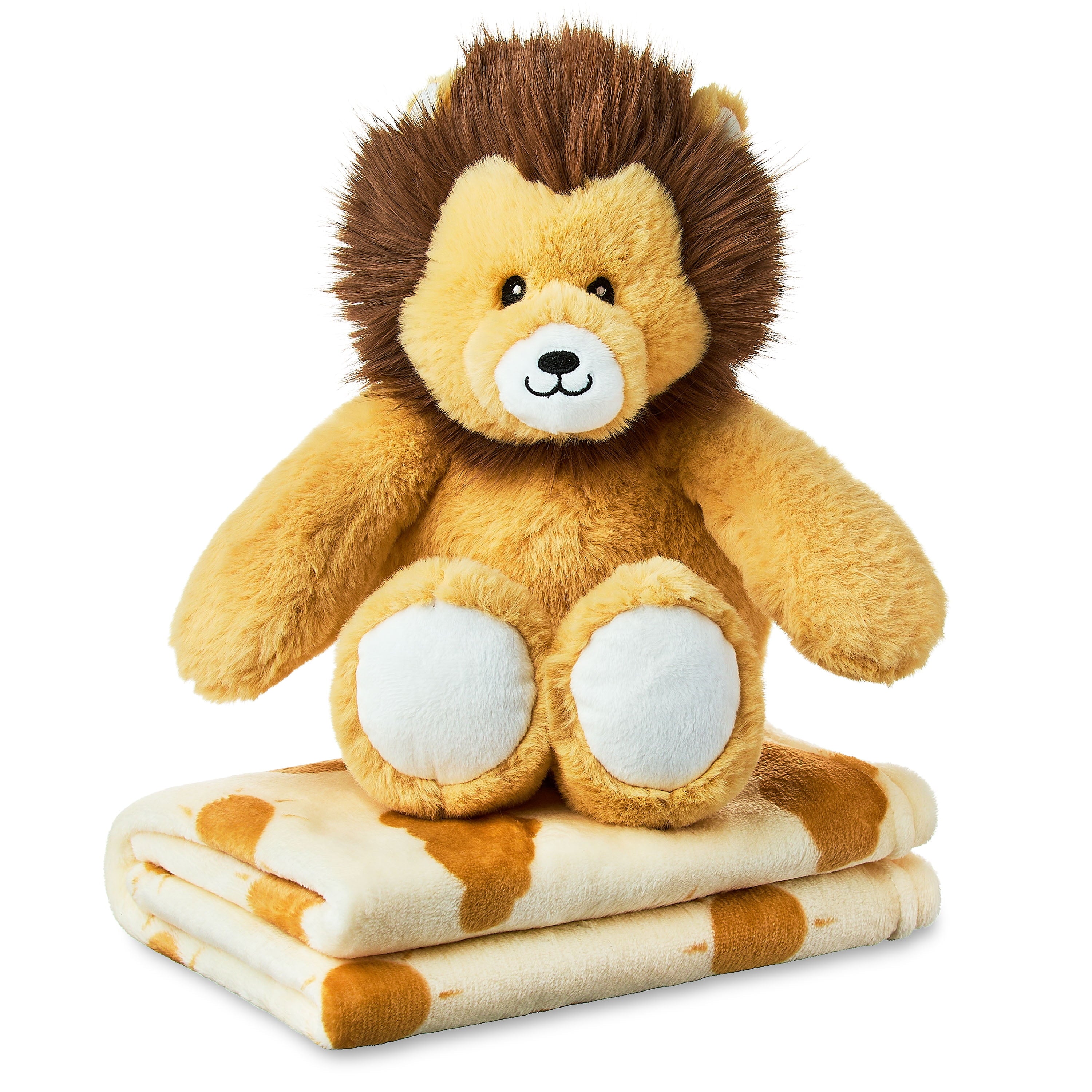 2-Piece Polyester Baby Blanket & Lion Plush Toy Set, Yellow, 30 in X 40 In
