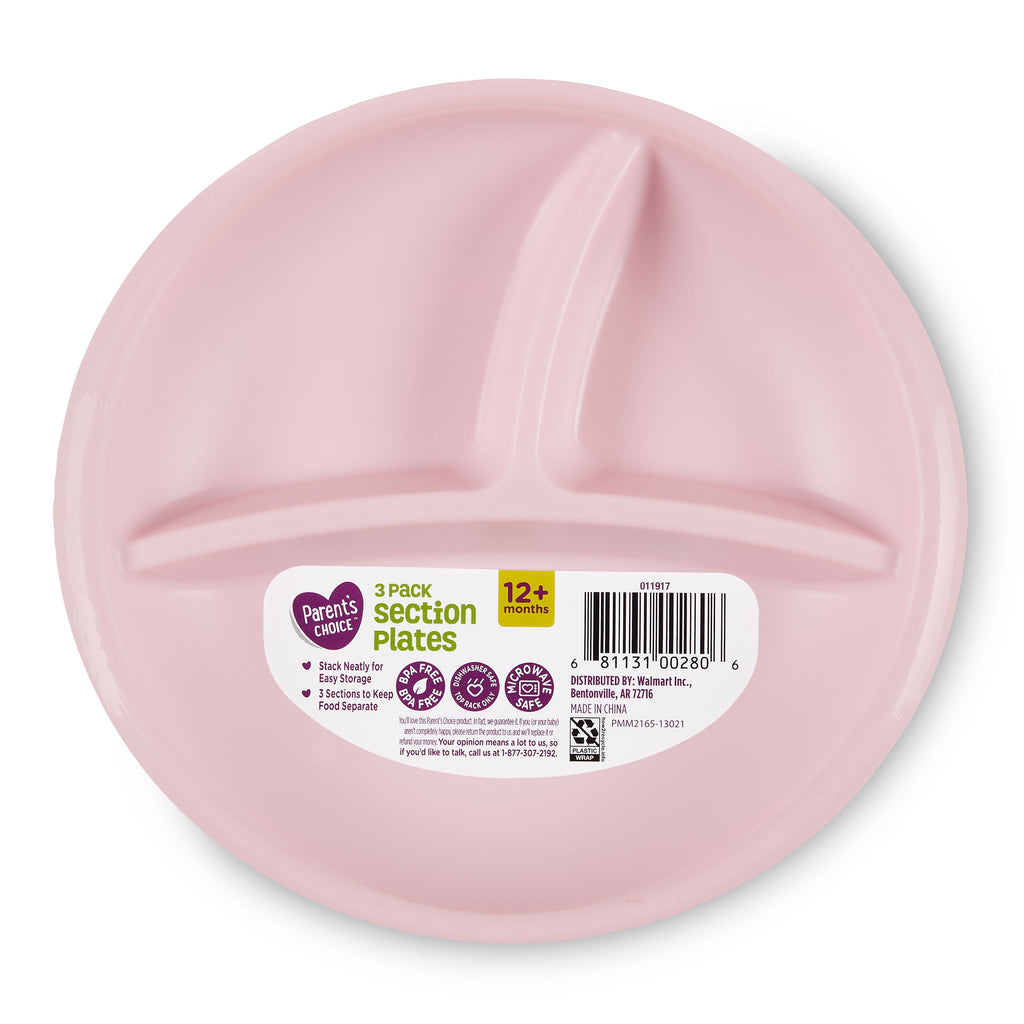Parents Choice 3-Pack Compartment Section Plate, Aged 12 Months and Up, Gender Neutral