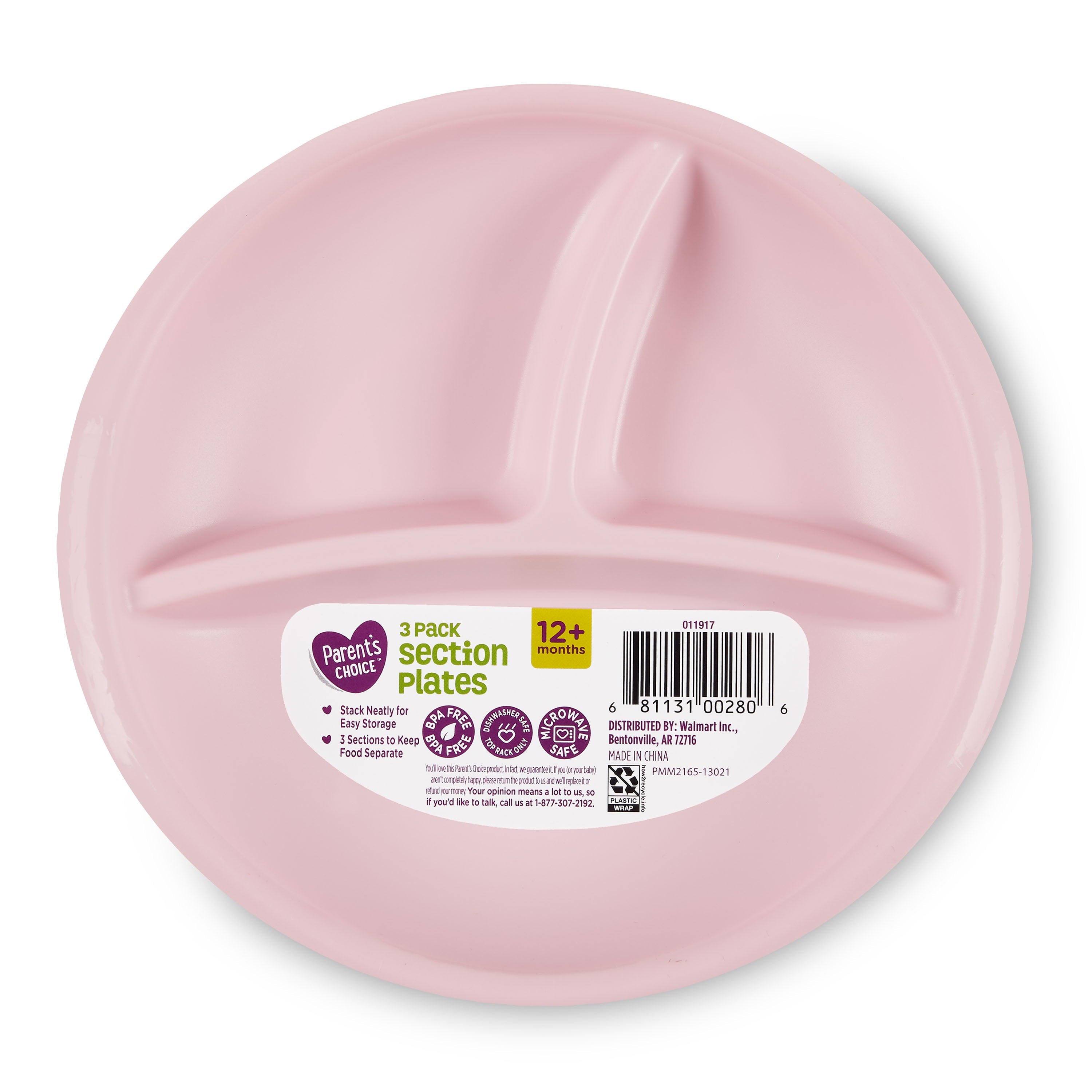 Parents Choice 3-Pack Compartment Section Plate, Aged 12 Months and Up, Gender Neutral