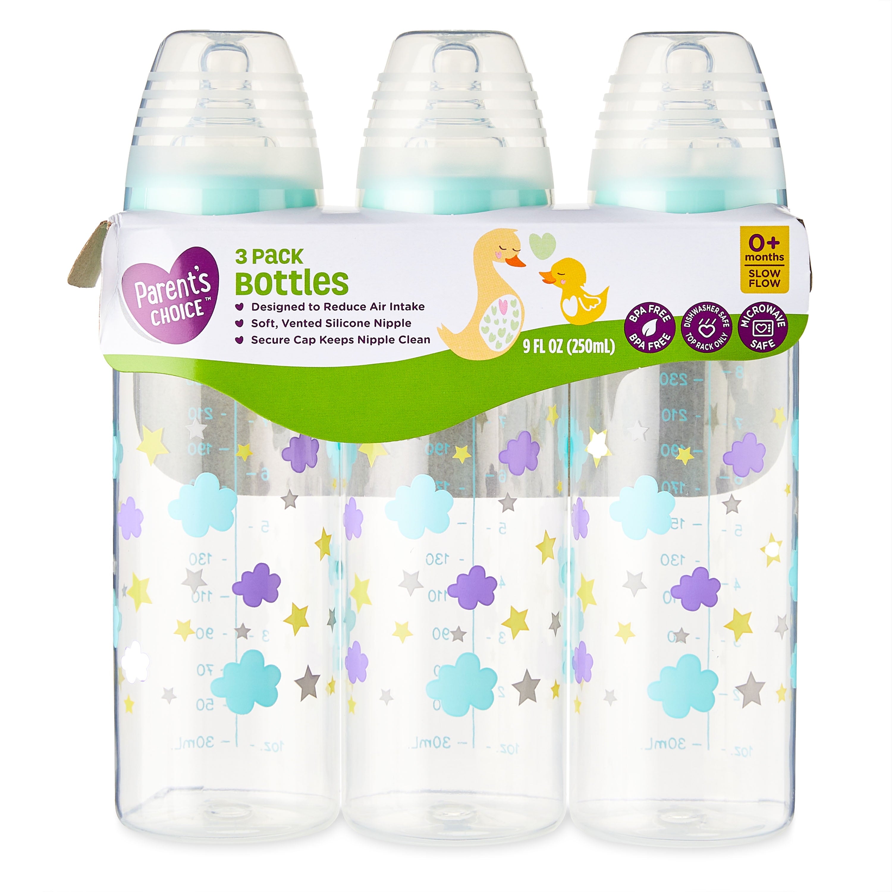 Bottle, Newborns, Unisex, Cloud Print, 3 Pack, 9 Fl Oz