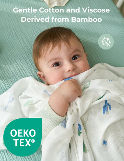 Momcozy Muslin Swaddle Blankets, 4 Pack, Breathable 2-Layer Gauze Large 47'' X 47'' Baby Swaddling Receiving Blanket for Newborn Boys Girls, Bravery