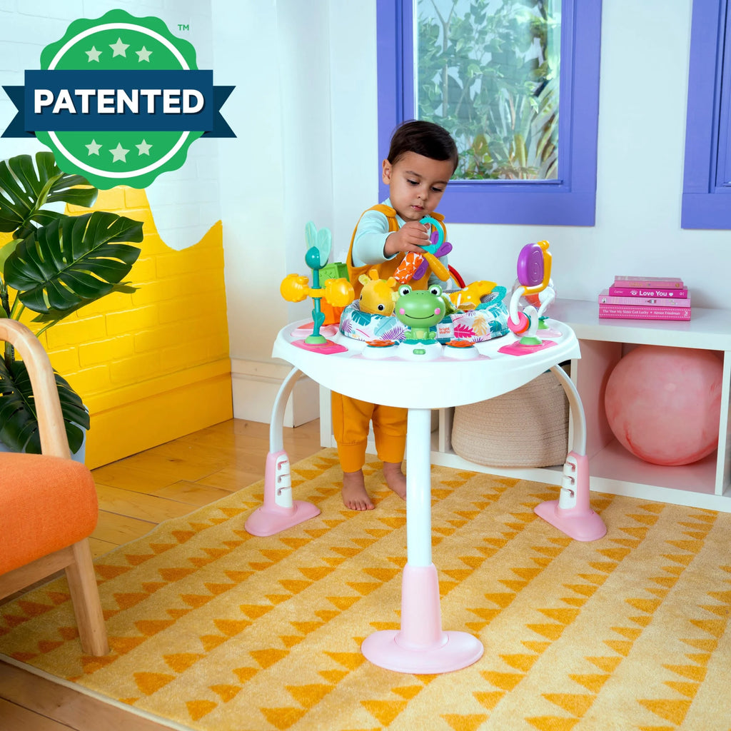 Bounce Bounce Baby 2-In-1 Activity Center Jumper & Table - Playful Palms Pink, 6 Months and Up