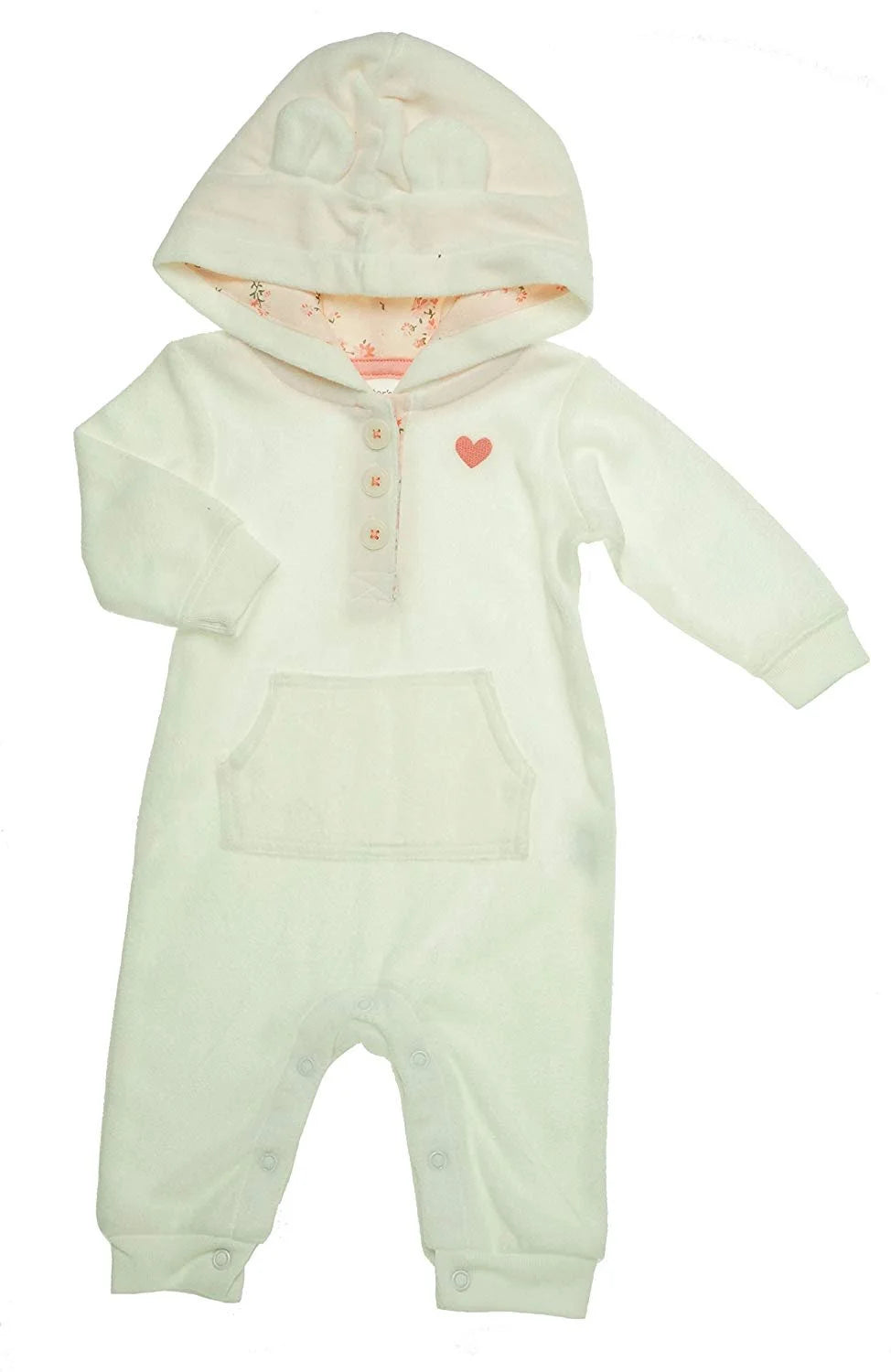 Fleece Eared Romper Baby - Ivory-24 Months