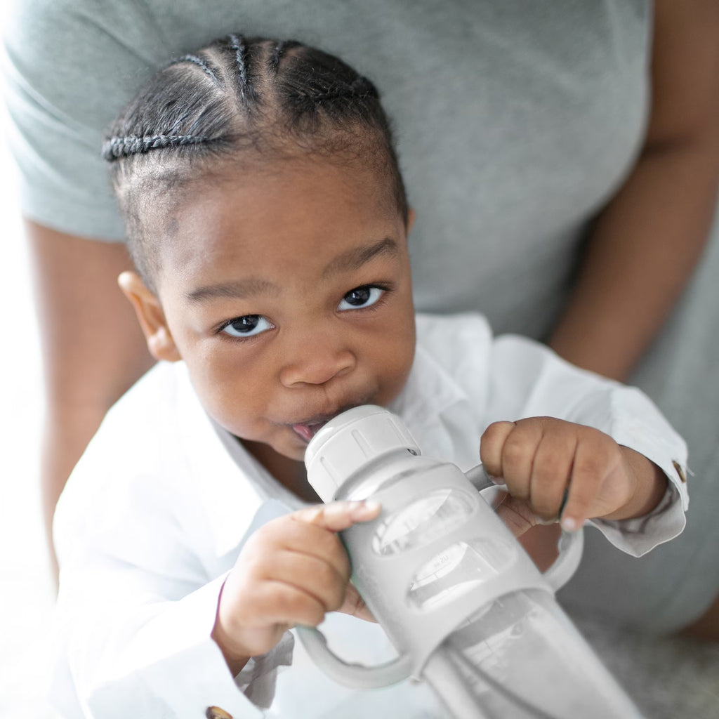 Milestones Narrow Sippy Spout Bottle, 100% Silicone Handles, 8Oz/250Ml, 6M+, BPA Free, Gray