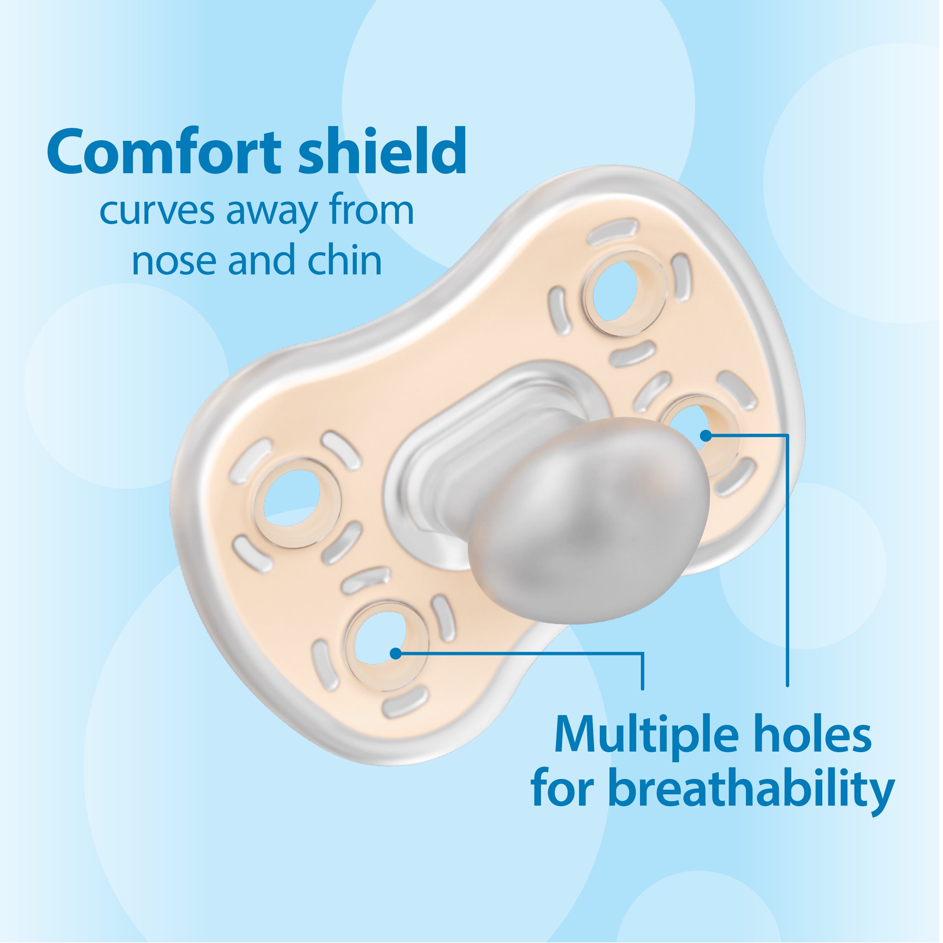 Advantage One-Piece Silicone Baby Pacifier, Fully Symmetrical, Neutral, 0-6M, 3 Pack