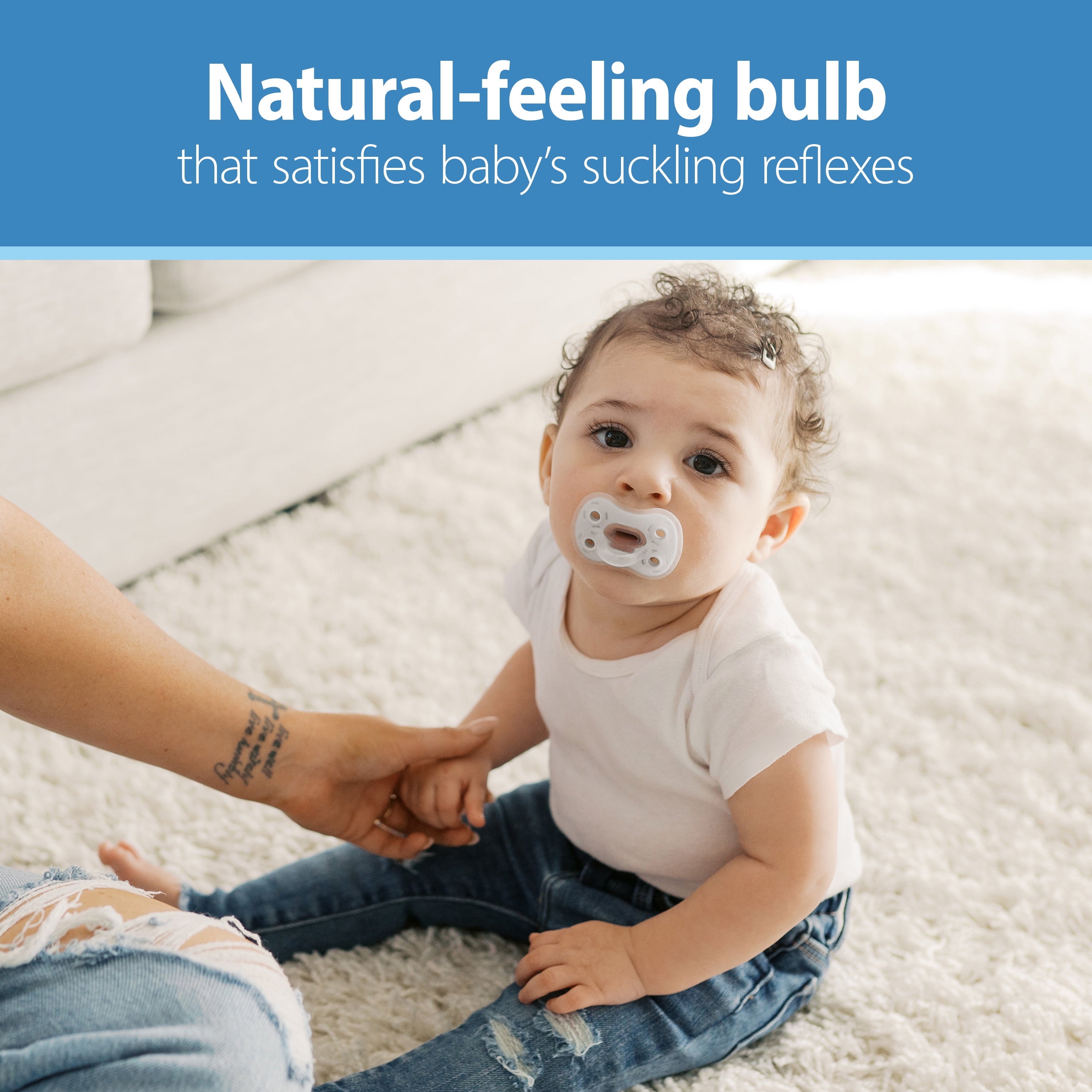 Advantage One-Piece Silicone Baby Pacifier, Fully Symmetrical, Neutral, 0-6M, 3 Pack