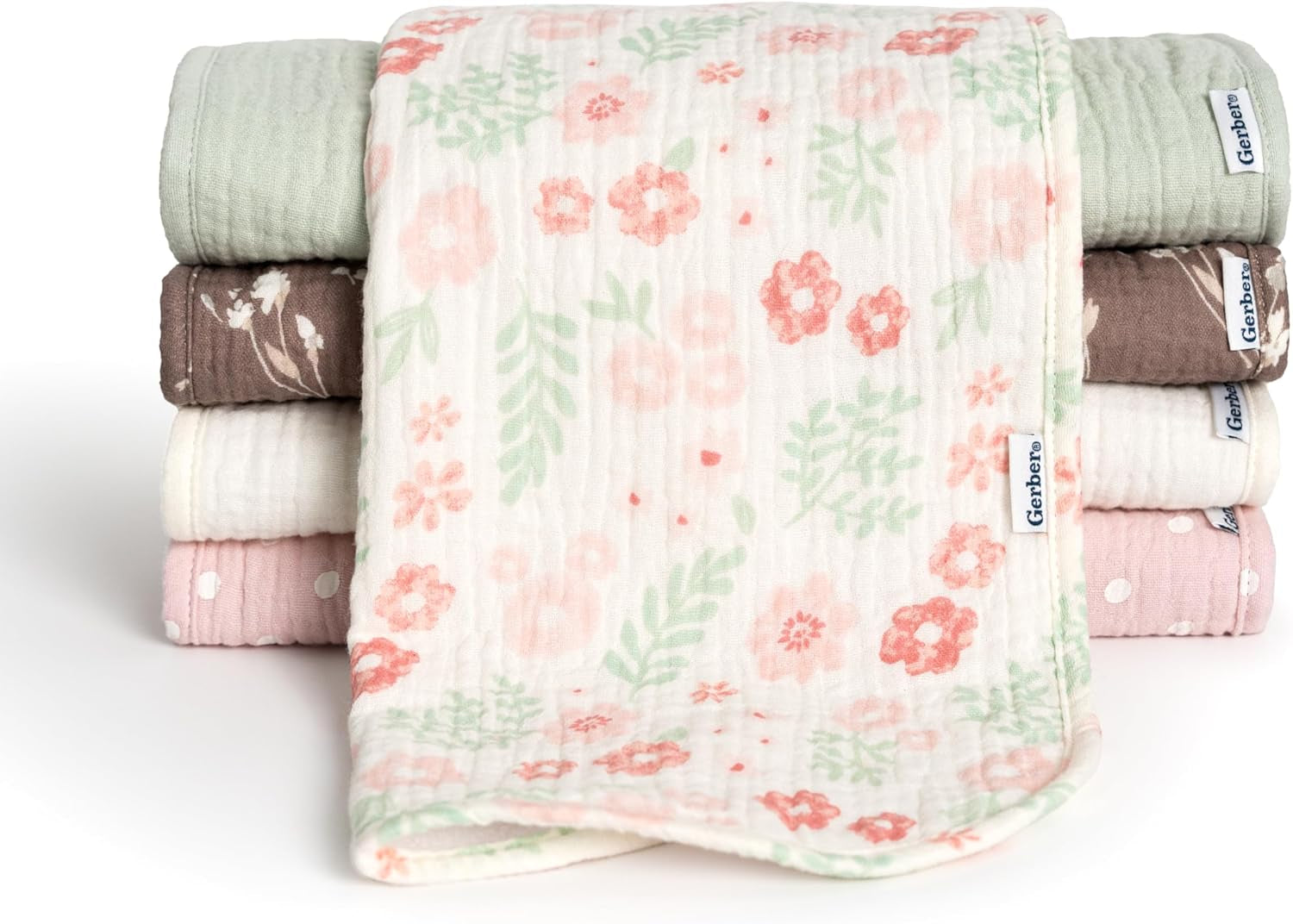 Baby Unisex Muslin Burp Cloths 5-Pack, Multi Pink Floral, Large Size 20" X 10"