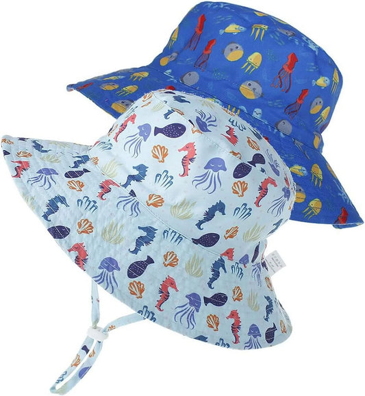 2Pack Baby Sun Hat Toddler Summer UPF 50+ Baby Girl Bucket Hat Wide Brim Beach Hats for Baby Boys 0-7 Years