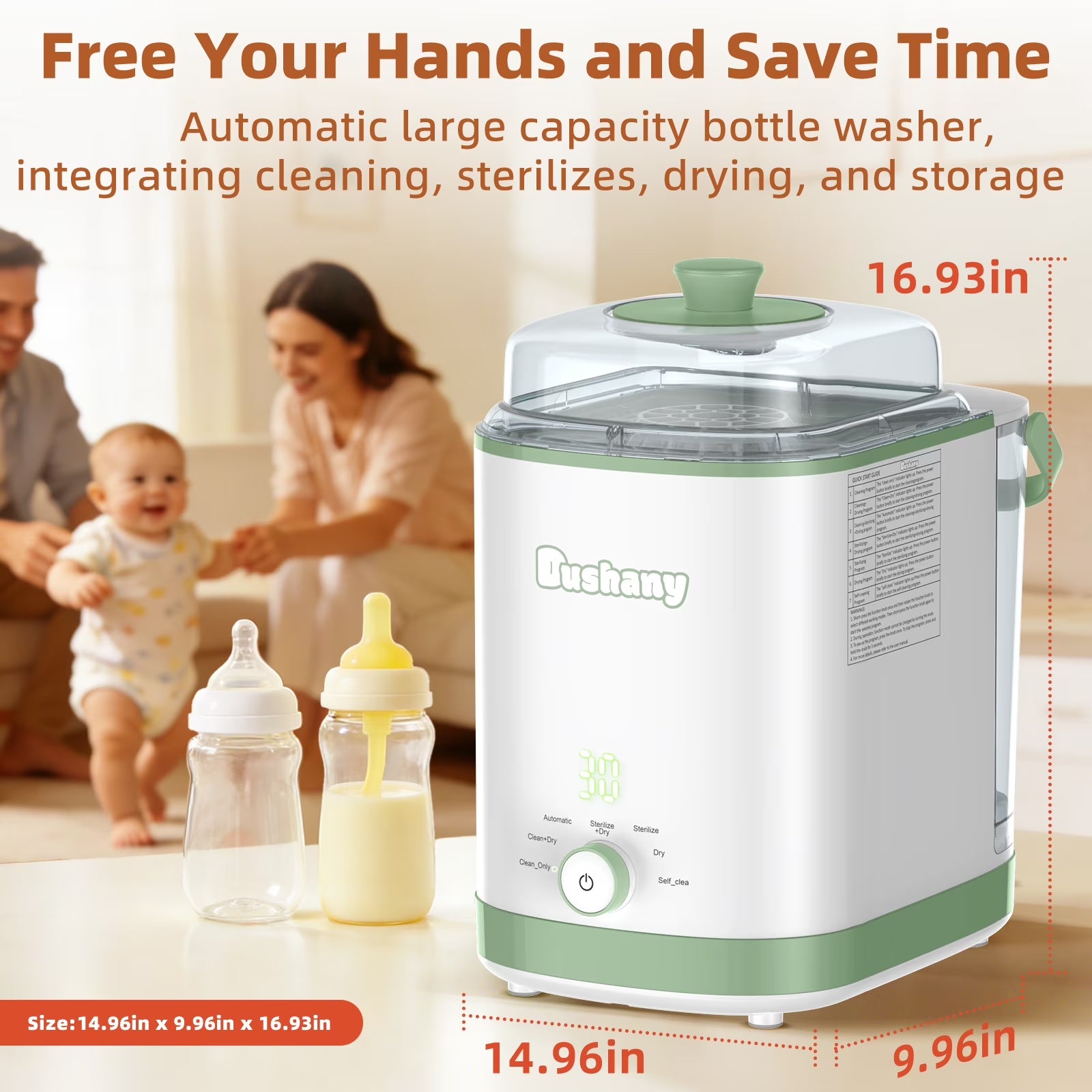 All-In-One Baby Bottle Washer Sterilizer Dryer, Countertop Machine for Bottles & Pump Parts, Replaces Hand Washing, White