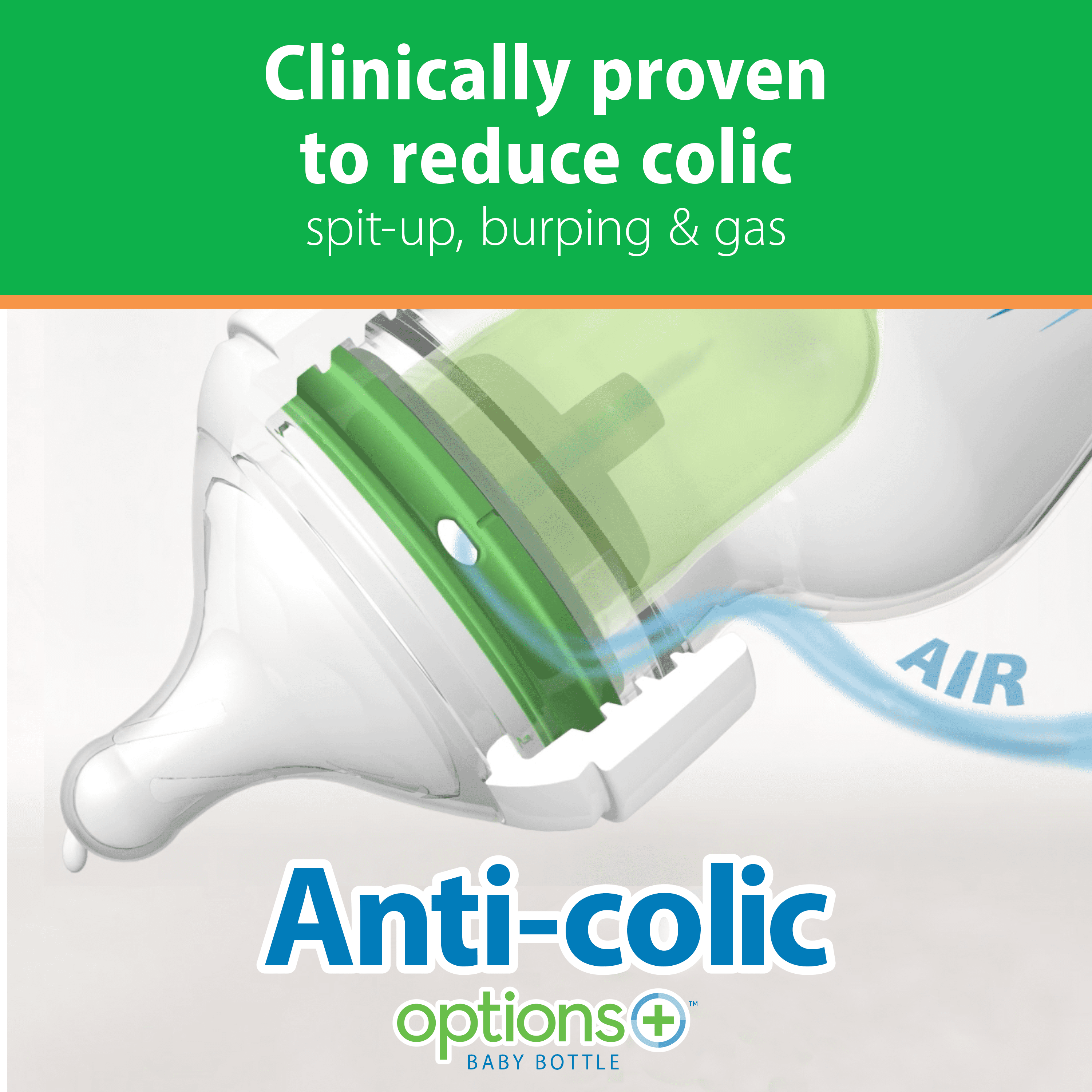 Anti-Colic Options+ Wide-Neck Glass Baby Bottle, 5Oz, Slow Flow Nipple, BPA Free, 0M+, 2-Pack