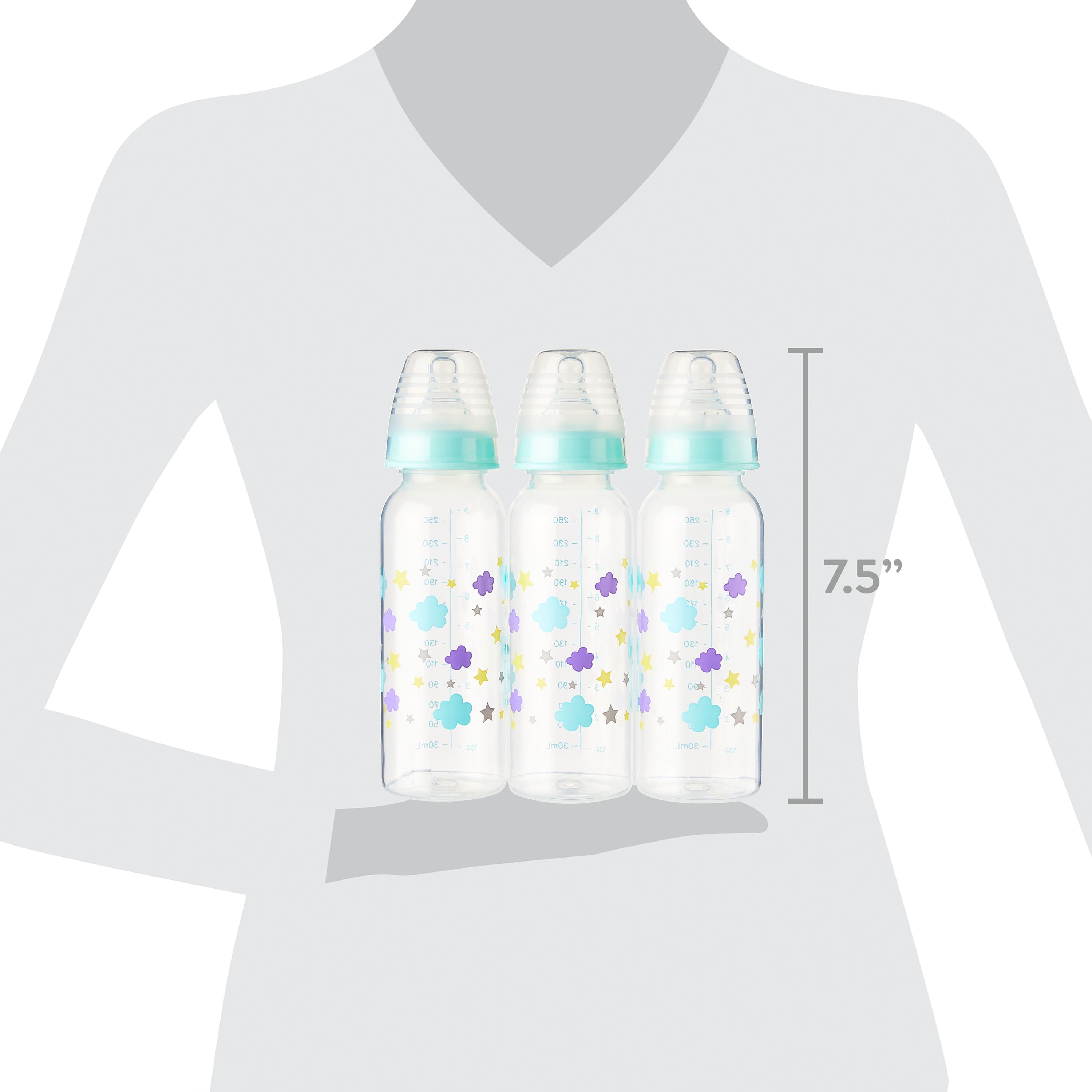 Bottle, Newborns, Unisex, Cloud Print, 3 Pack, 9 Fl Oz