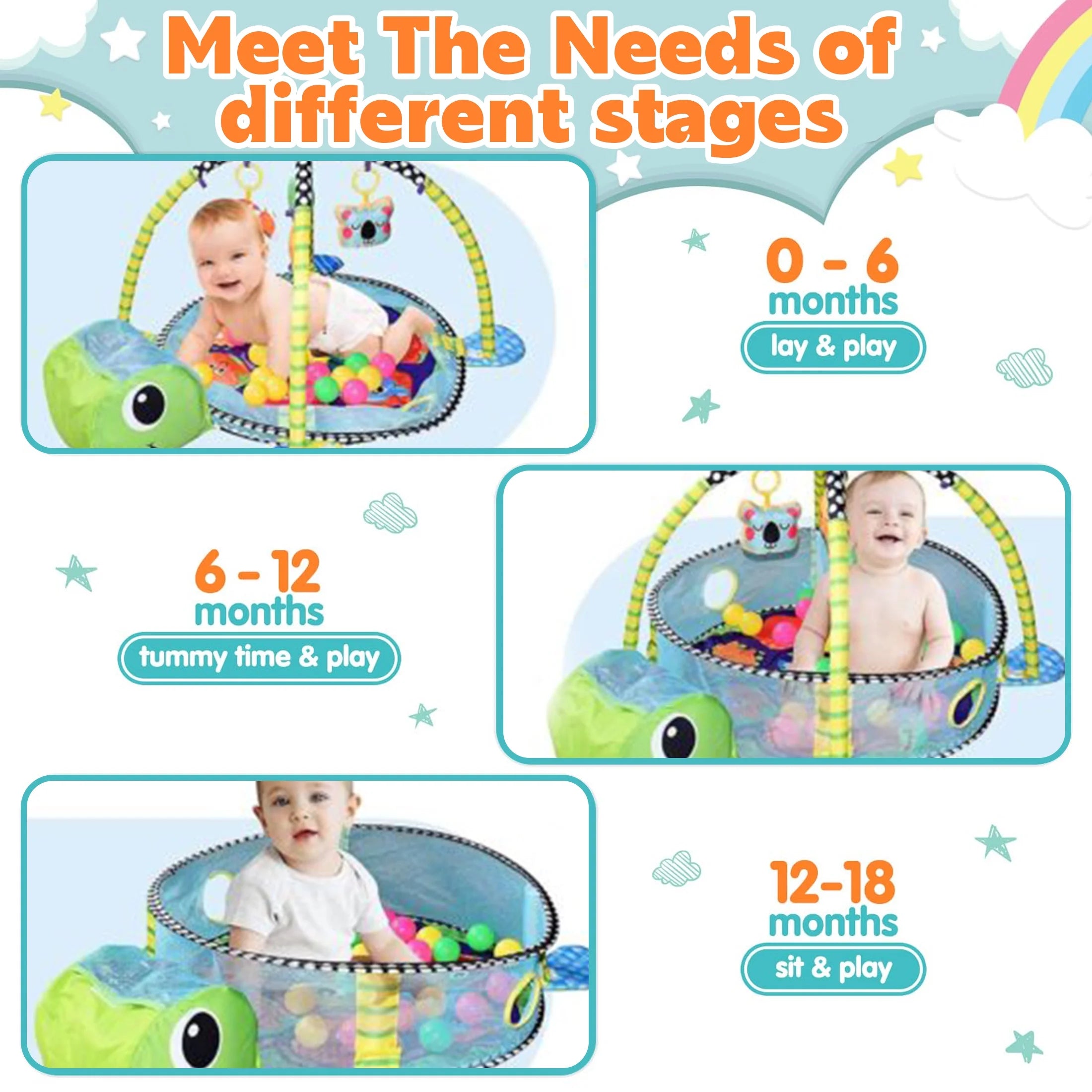 3-In-1 Baby Play Gym & Activity Mat with Ocean Ball Pit - Developmental Toy for Newborns to Toddlers (0-36 Months)