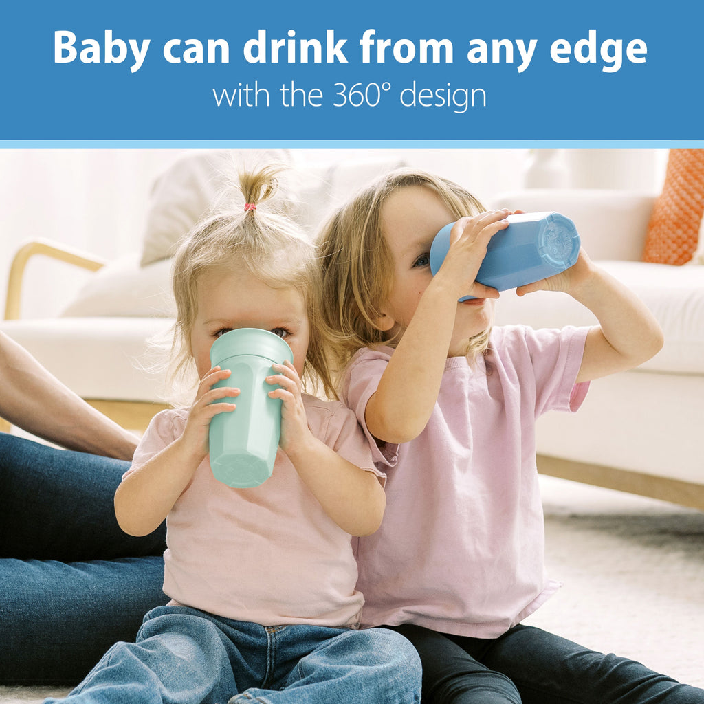 Milestones Cheers 360 Training Cup for Toddler/Baby, Leak-Free, Blue/Aqua, 10 Oz, 9M+, 2-Pack