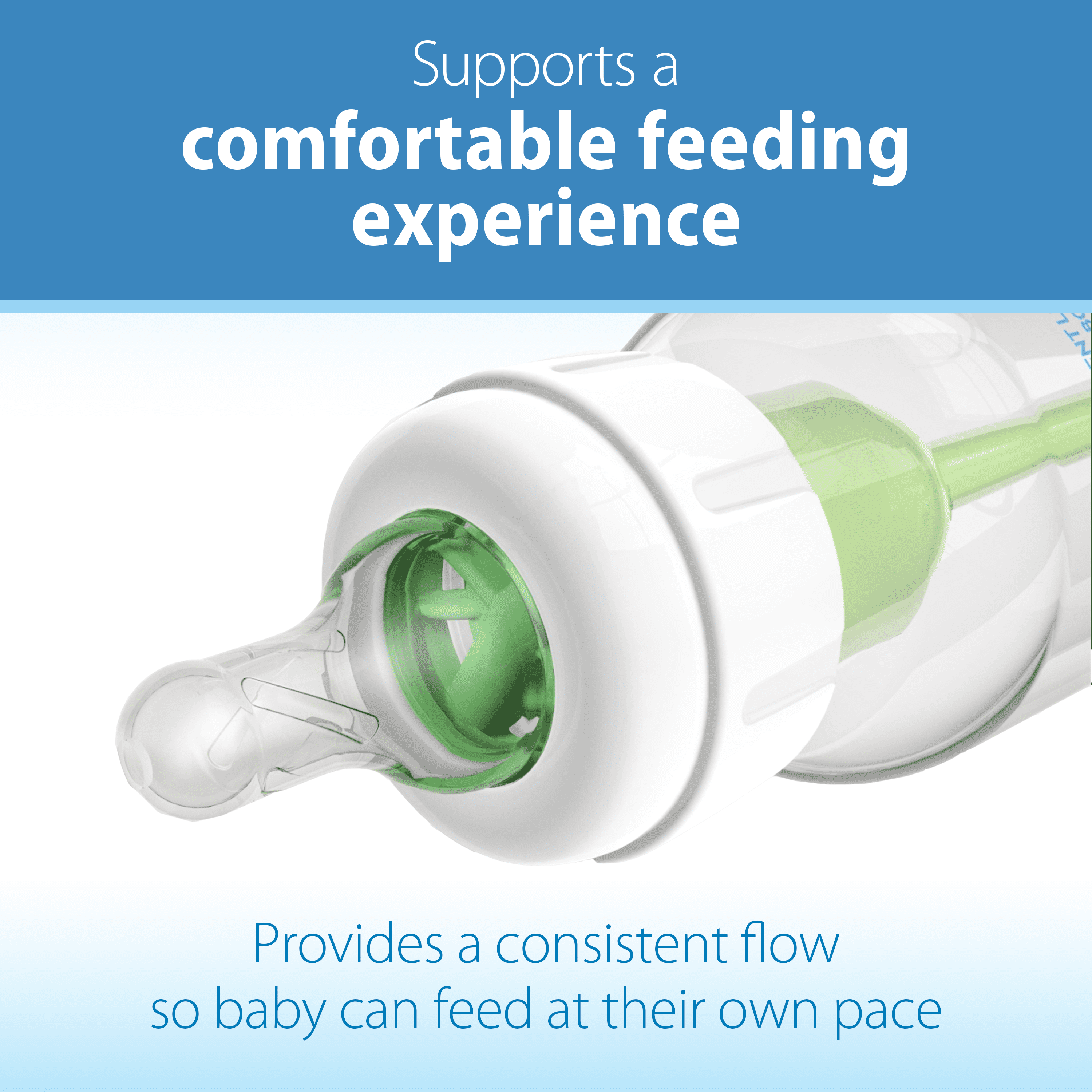 Natural Flow Level 2 Narrow Baby Bottle Nipple, Medium Flow, 3M+, 100% Silicone, 2-Pack