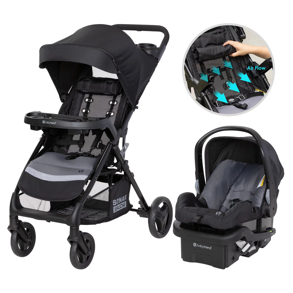 Baby Trend Sonar Seasons Travel System with Airflow and Ez-Lift Infant Car Seat, Black