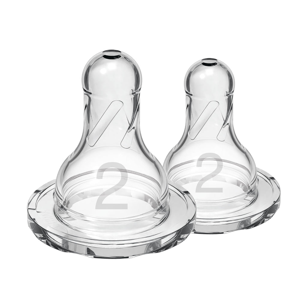Natural Flow Level 2 Narrow Baby Bottle Nipple, Medium Flow, 3M+, 100% Silicone, 2-Pack