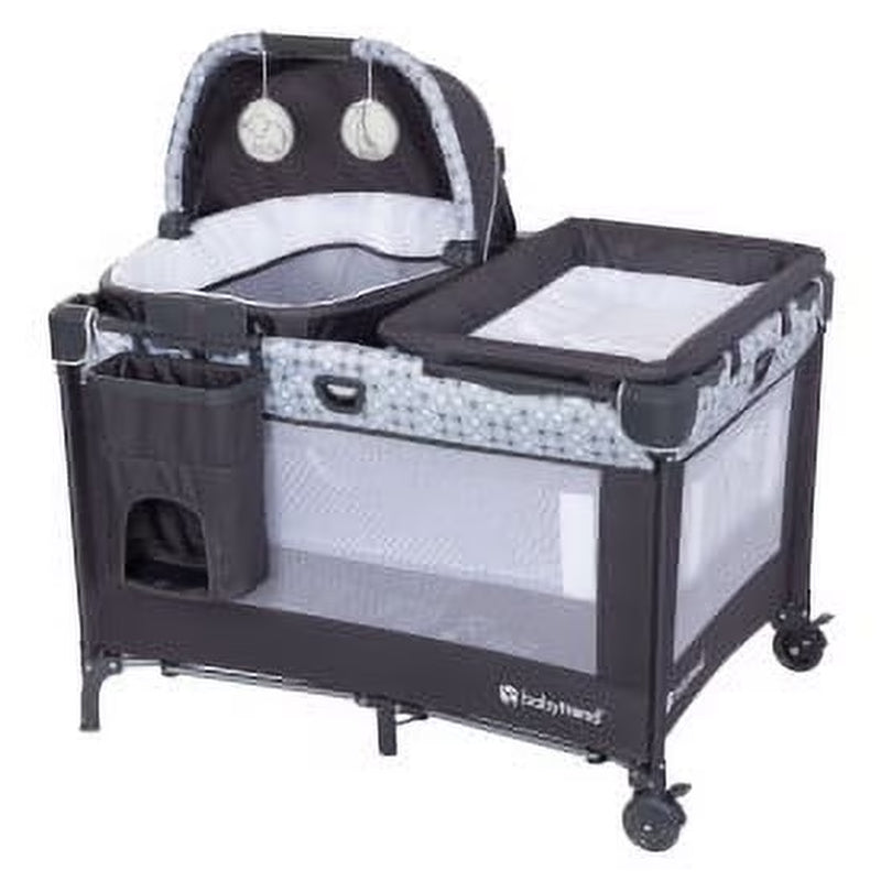 Baby Trend Nursery Den Playard with Rocking Snooze Pod and Flip-Over Changer, Pebble Stone Grey