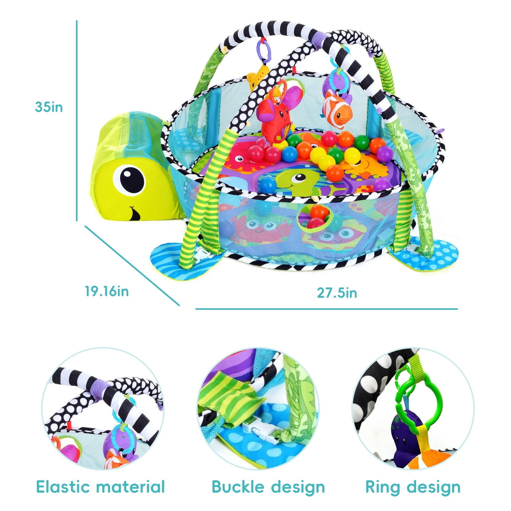 3-In-1 Baby Play Gym & Activity Mat with Ocean Ball Pit - Developmental Toy for Newborns to Toddlers (0-36 Months)