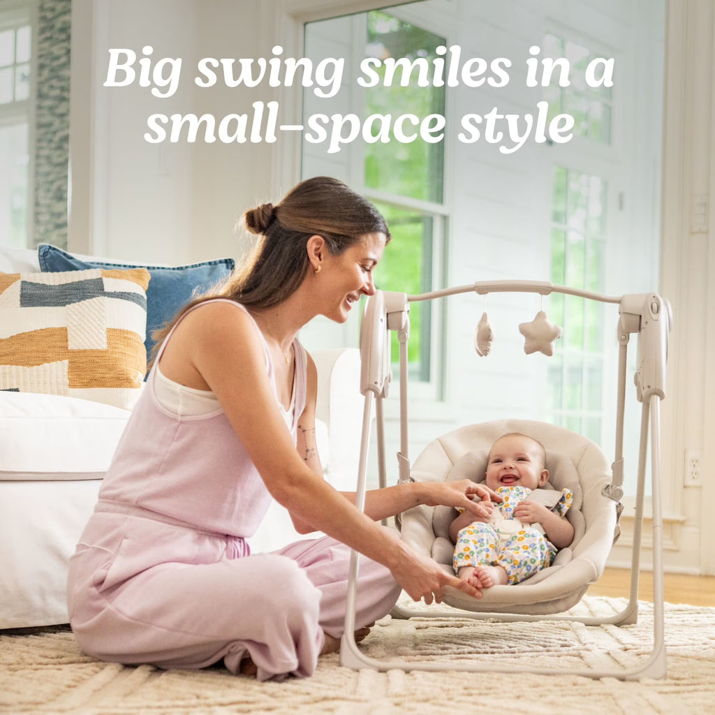 Slim Spaces Compact Baby Swings for Infants, Infant Swing, Pristine, Blue