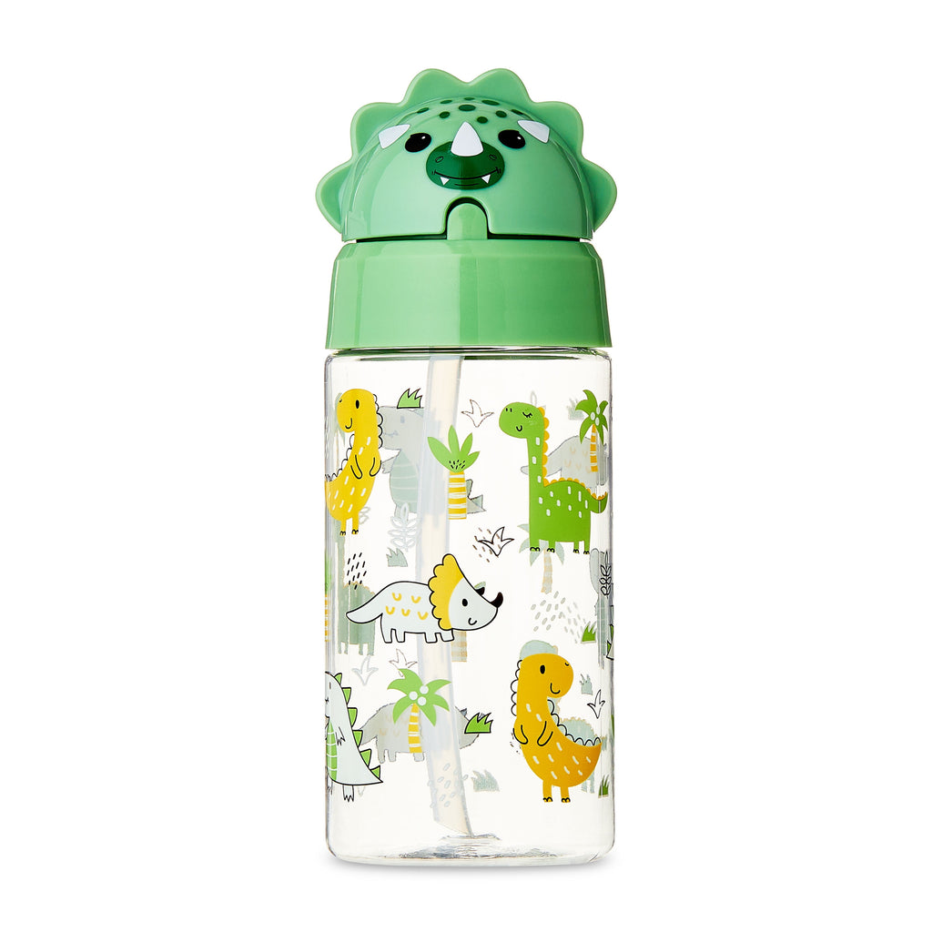 Dino Green Tritan Plastic Sippy Water Bottle for Kids, Bpa-Free