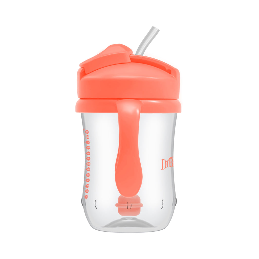 (3 Pack) Dr. Brown'S Milestones Baby’S First Straw Cup, Training Cup with Weighted Straw, Coral, 6M+