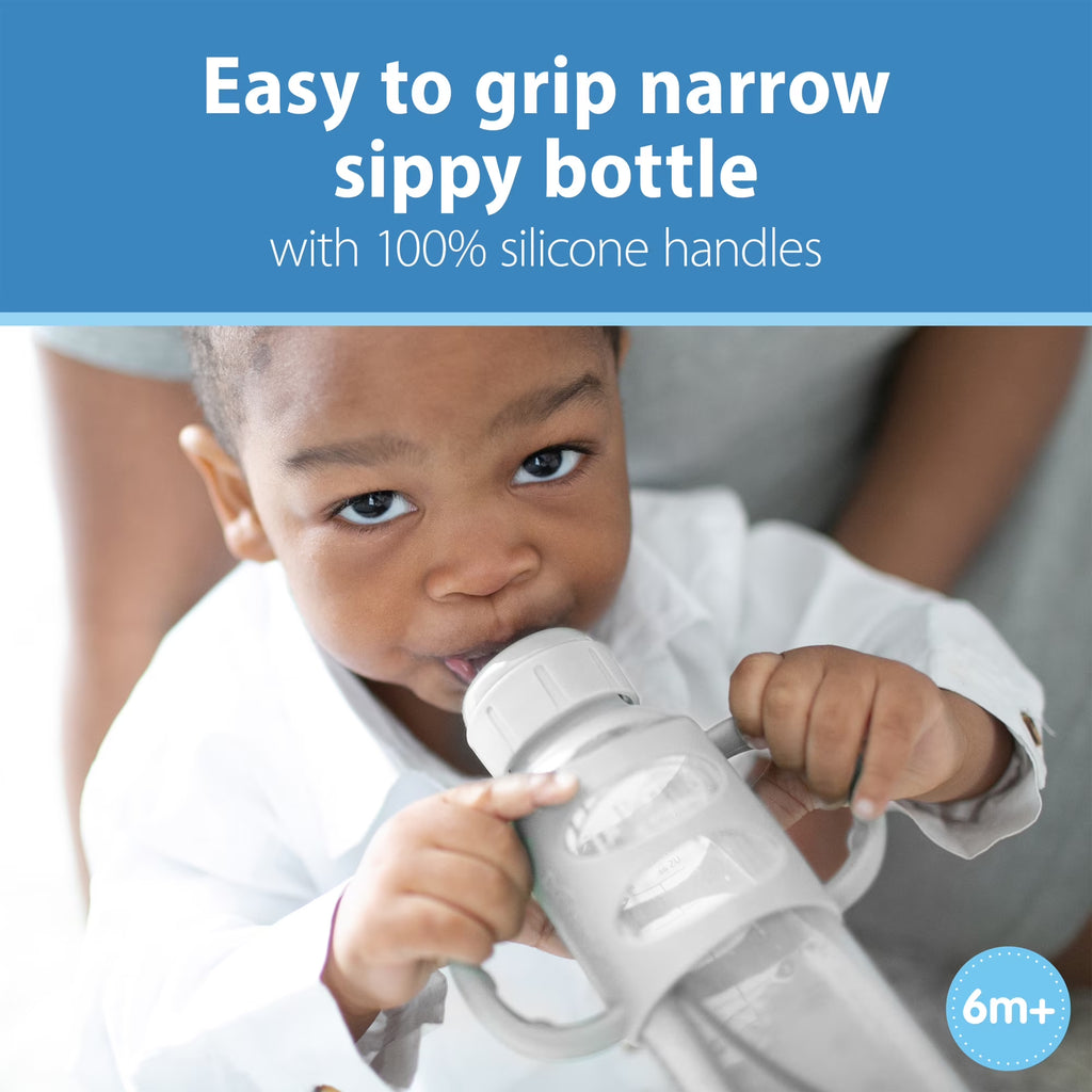 Milestones Narrow Sippy Spout Bottle, 100% Silicone Handles, 8Oz/250Ml, 6M+, BPA Free, Gray