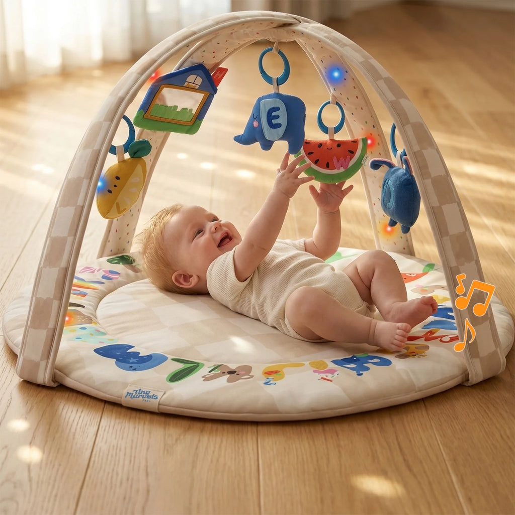 Play Gym, Stage-Based Developmental Activity Gym & Play Mat for Baby to Toddler, 5 Removable Sensory Toys,0+ Months (ABC123)