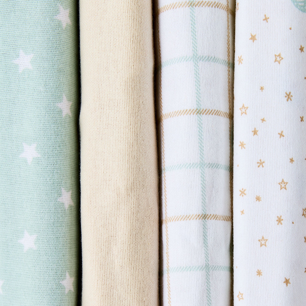 Star and Moon Cotton Flannel Receiving Blankets, 4 Pack