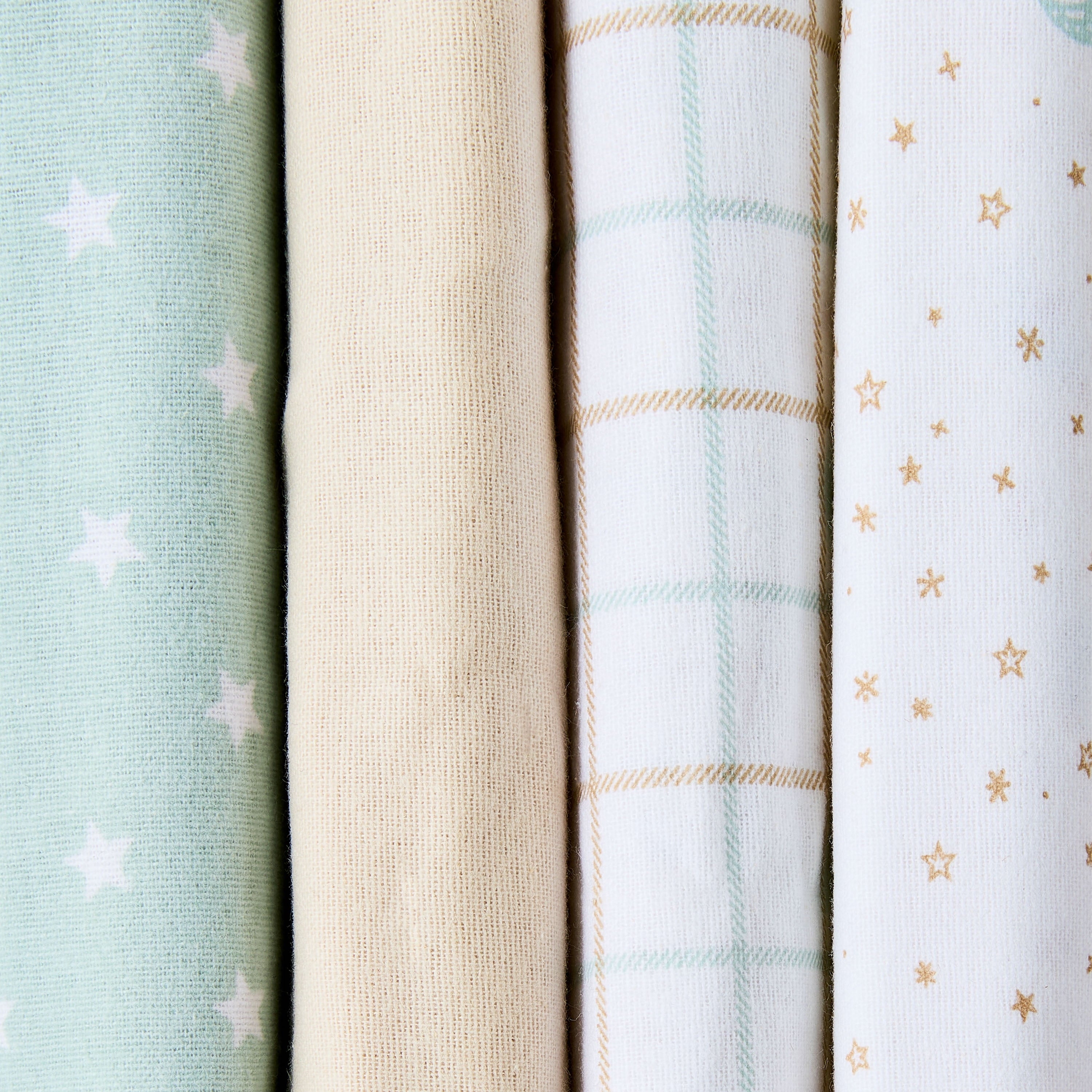 Star and Moon Cotton Flannel Receiving Blankets, 4 Pack