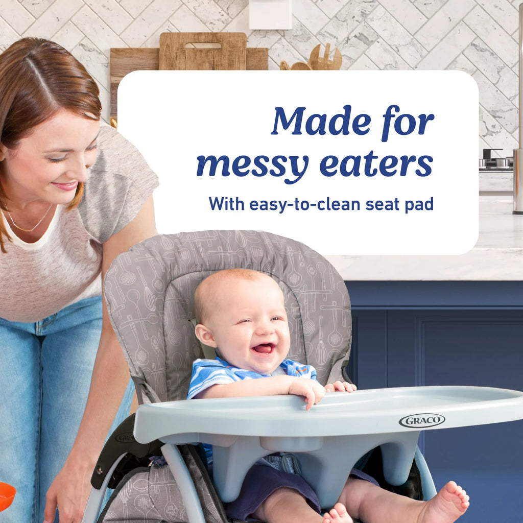 Graco Slim Snacker Highchair with One-Hand Fold, Adjustable Recline, Whisk