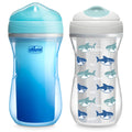9Oz. Insulated Rim Trainer with Bite-Resistant Spout and Double-Wall Insulation, 12M+, 2-Pack - Blue/Sharks, New