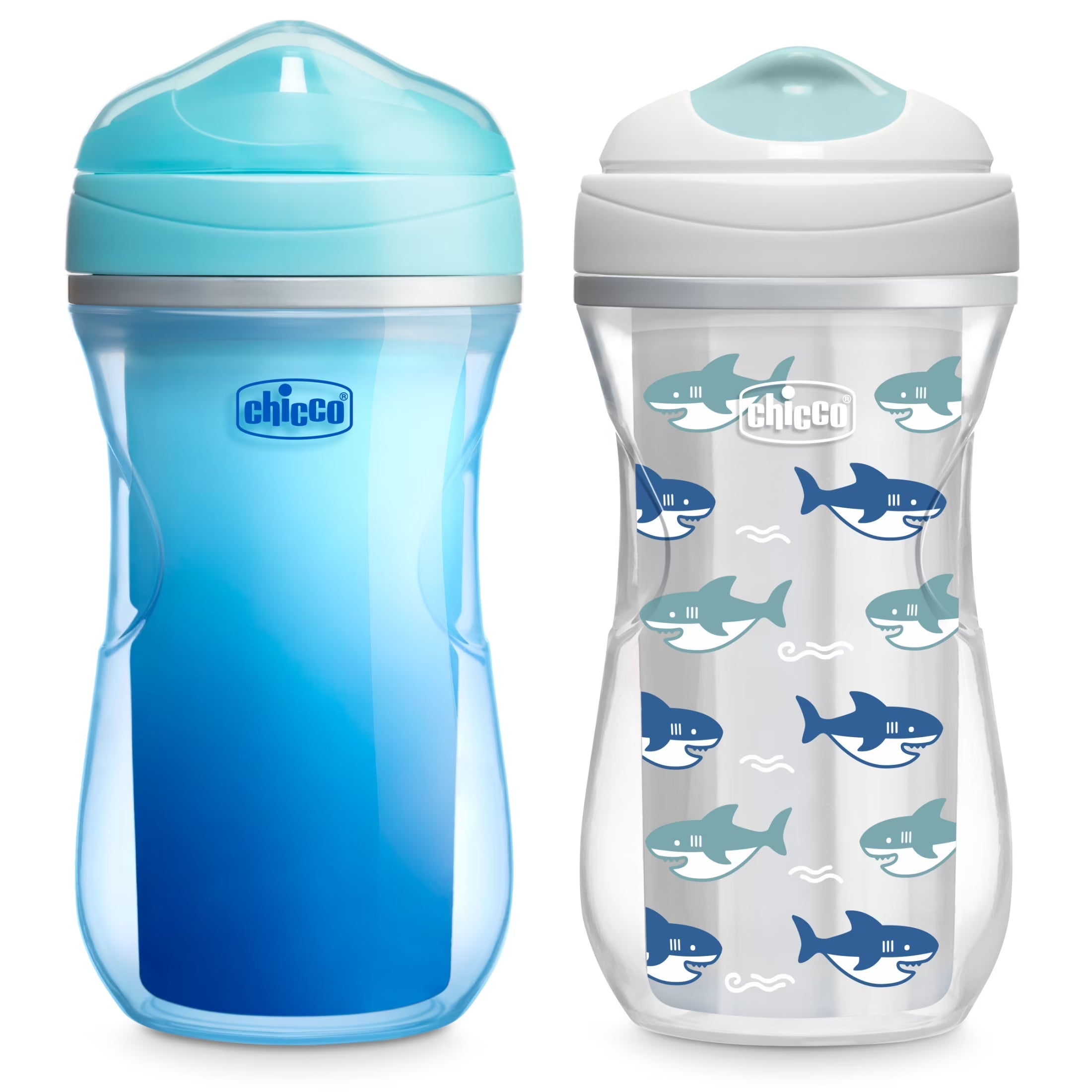 9Oz. Insulated Rim Trainer with Bite-Resistant Spout and Double-Wall Insulation, 12M+, 2-Pack - Blue/Sharks, New