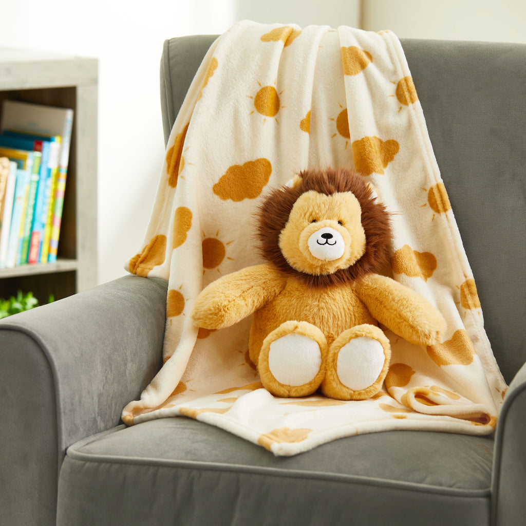 2-Piece Polyester Baby Blanket & Lion Plush Toy Set, Yellow, 30 in X 40 In